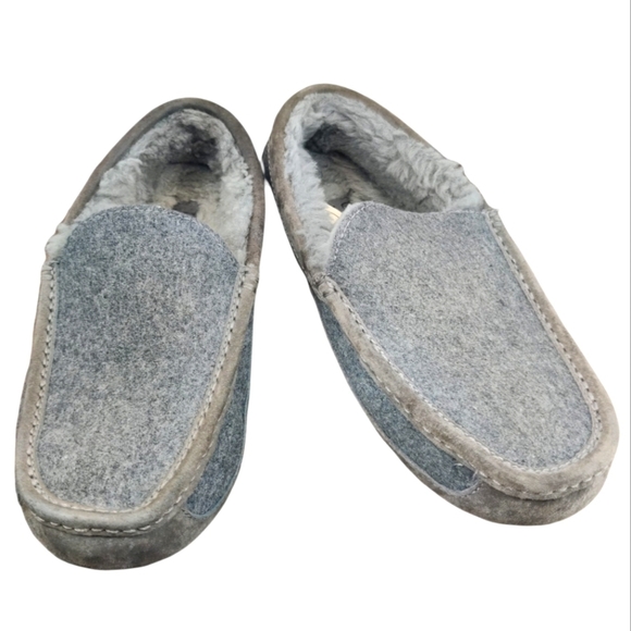 UGG Slippers Ascot Wool Gray Suede Moc Toe Moccasin Slip On Loafer Lined Men's 8 - Picture 1 of 16